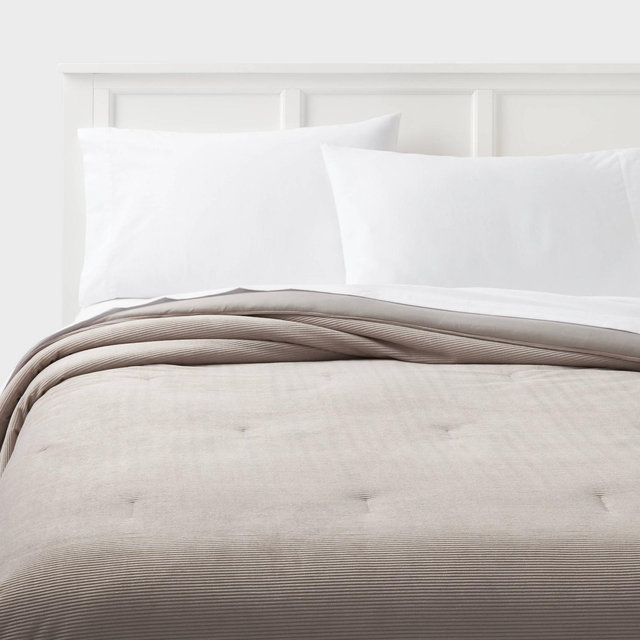 Full/Queen Corduroy Plush Comforter Light Gray - Room Essentials™