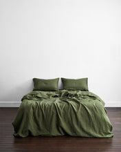 Olive Stripe 100% Flax Linen Bedding Set - Queen