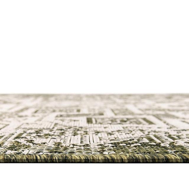 Rugs.com Outdoor Aztec Collection Rug - 5' 3 x 7' 10 Green Flatweave Rug Perfect for Living Rooms, Large Dining Rooms, Open Floorplans