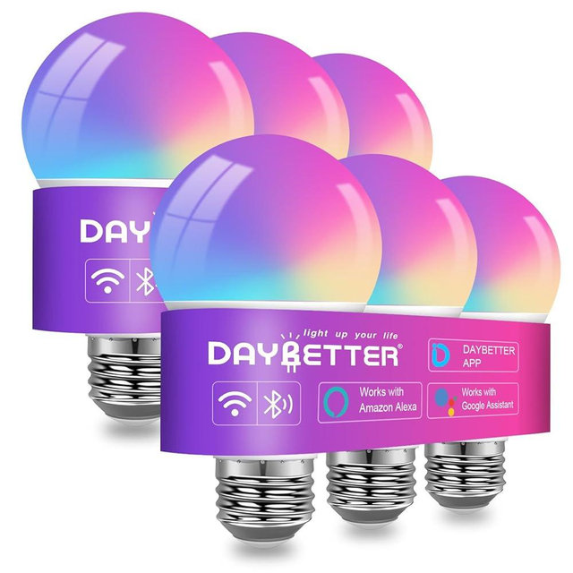 DAYBETTER Smart Light Bulbs, Smart Bulb That Work with Alexa & Google Home, A19 E26 2.4G WiFi Bluetooth Alexa Light Bulbs, RGBCW Color Changing LED Light Bulb, 60W Equivalent, 800LM, 6Pack