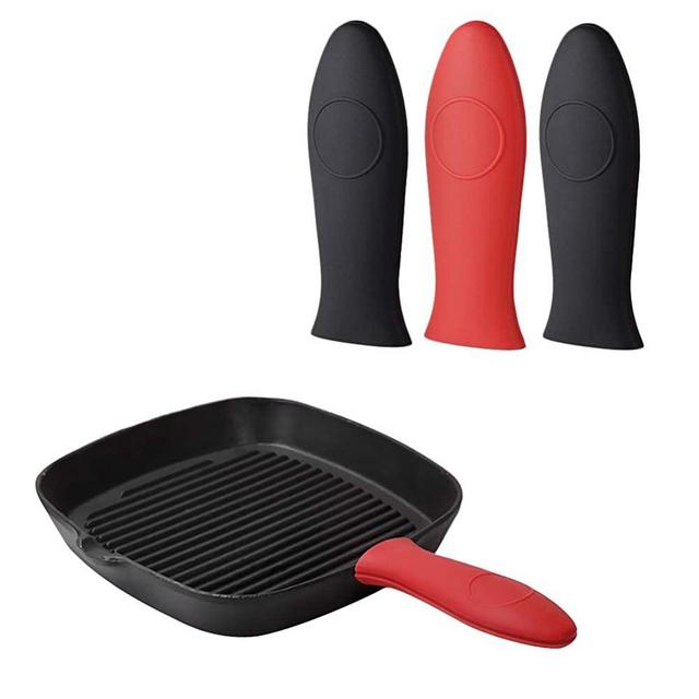 Hushtong Silicone Hot Handle Holder,Rubber Pot Handle Sleeve Heat Resistant Cover Heat Protecting Handle Holder for Cast Iron Skillets/Pans/Griddles/Red and Black,4Pack