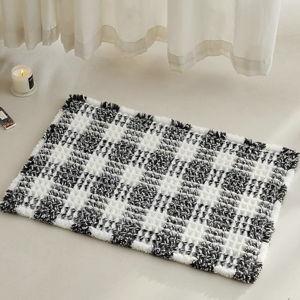 Waffle Bath Mat, Boho Bathroom Rugs Non Slip Washable Absorbent Checkered Bathroom Mat Quick Dry Farmhouse Bathroom Decor, 24"x16" Black and White