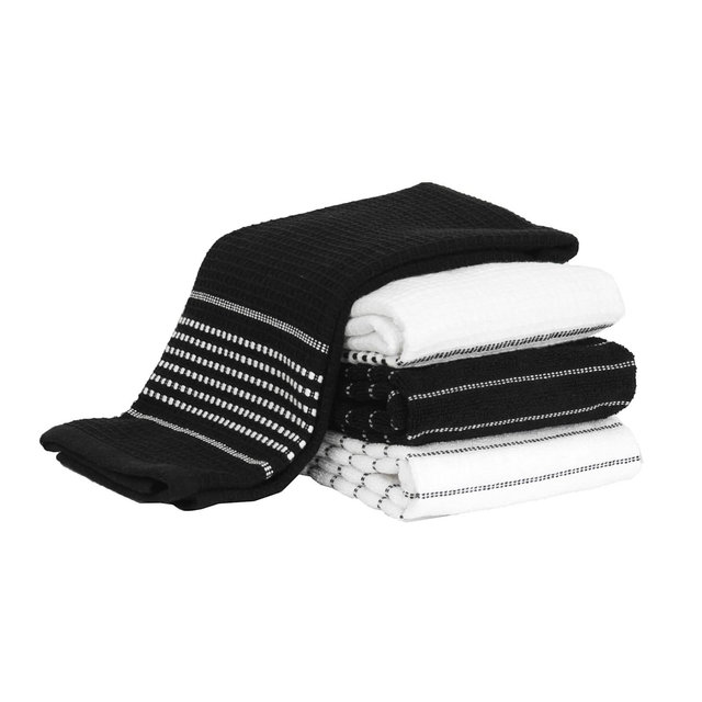 All-Clad Skipping Stripe & Wave Kitchen Towels, 4-Pack, Black