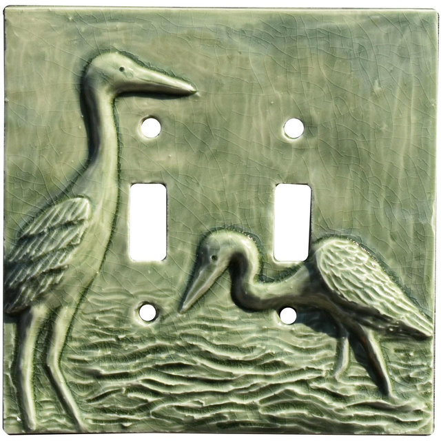MADE TO ORDER: Egrets Ceramic Double Toggle Light Switch Cover in Green Tea Gloss Glaze