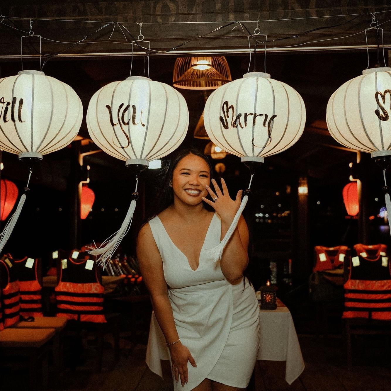 The front deck of the boat was decorated with lanterns, candles, and petals. It was such a gorgeous scene. After the proposal we wished upon and released candles on the river before dinner on the boat