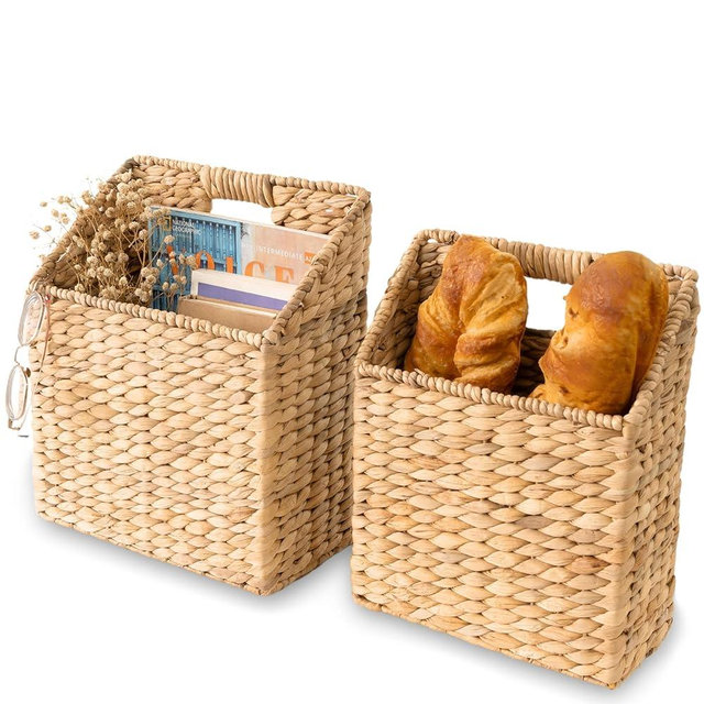 KOLWOVEN Wicker Hanging Storage Baskets, Set of 2 Wall Baskets for Accessories and Organizing Files, Mail Baskets