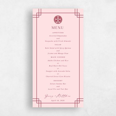 Soft Pink Wedding Menu - Meili