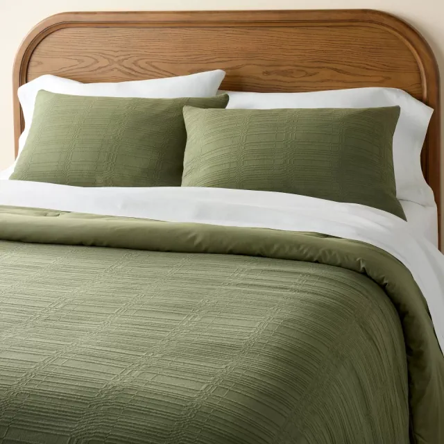 3pc Full/Queen Textured Grid Comforter Bedding Set Sage Green - Hearth & Hand™ with Magnolia