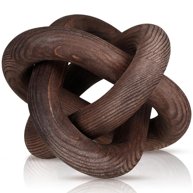 Yalikop Wood Chain Link Decor 3 Link Wood Knot Decor Hand Carved Coffee Table Decor Modern Shelf Decor Boho Chain Decor Rustic Decorative Objects for Home Living Room Bedroom Decoration (Black Walnut)