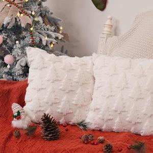 GEEORY Christmas Tree Throw Pillow Covers 20x20 Inch Set of 2, Xmas Winter Soft Plush Faux Fur Wool Decorative Farmhouse Holiday Cushion Case for Home Decoration (Beige) GC004-20
