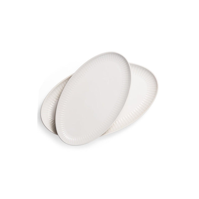 Kook Serving Dishes, Oval Shape, Ribbed Rim, Large/Small, Set of 2, Powder White