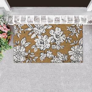 Laura Ashley Slip Resistant Beige Iris Floral Design Coir Doormat - 17.5" x 30" - Natural Fiber Mat for Entryway