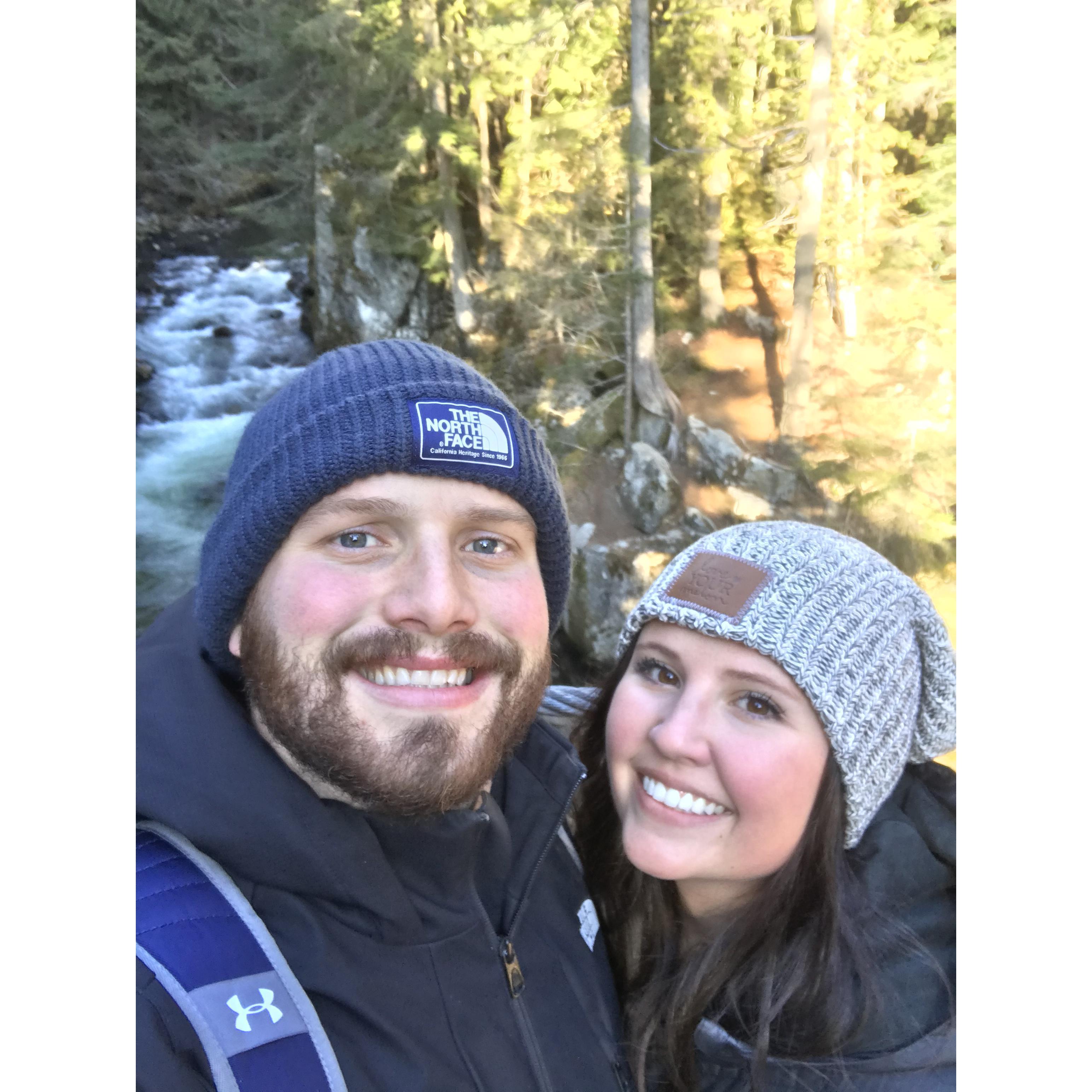 Hiking before Alex proposed.