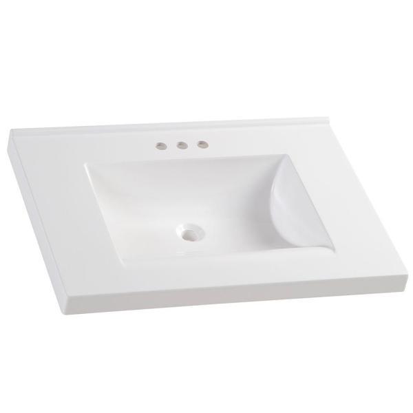 31 in. W Cultured Marble Vanity Top in White with Solid