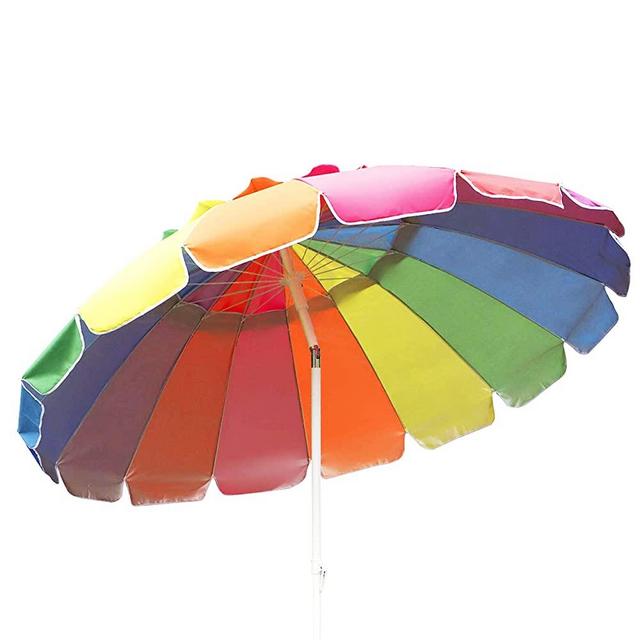 Aoxun Beach Umbrella, 7.5ft UV 50+ Umbrella with Tilt Pole & Vent Design, Portable Beach Umbrella with Carry Bag for Beach Patio Garden Outdoor, Rainbow