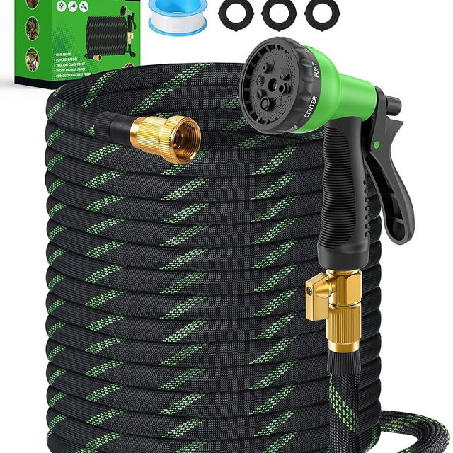 BIGITTA 100ft Garden Hose, Non-Expandable Water Hose with 8 Function Spray Nozzle, Lightweight, Knik-Free, Burst-Resistant, Durable & Flexible 3/4" Garden Hose for Lawn, House Cleaning, Car Washing