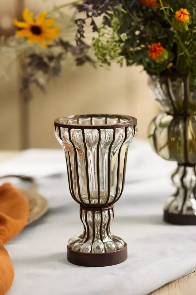 Striped Iron + Glass Vase Small