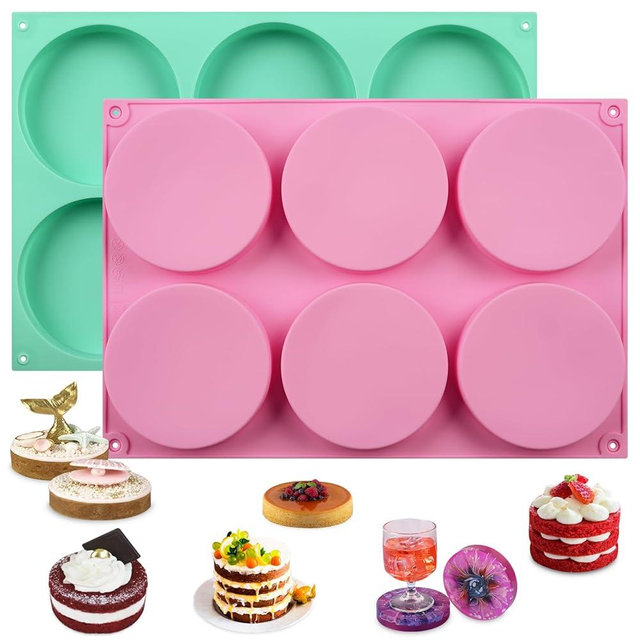 HUAKENER 2 Pcs Silicone Muffin Top Pans for Baking, 4 Inch Non-Stick Round Baking Molds for Mini Cake, Muffin Top, Dessert, Hamburger, Sandwiches Making