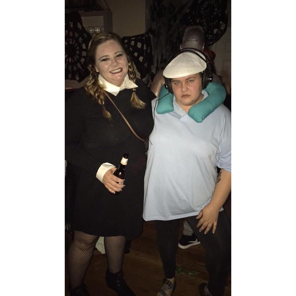 Our first Halloween - Wednesday Addams and Megan (Bridesmaids)