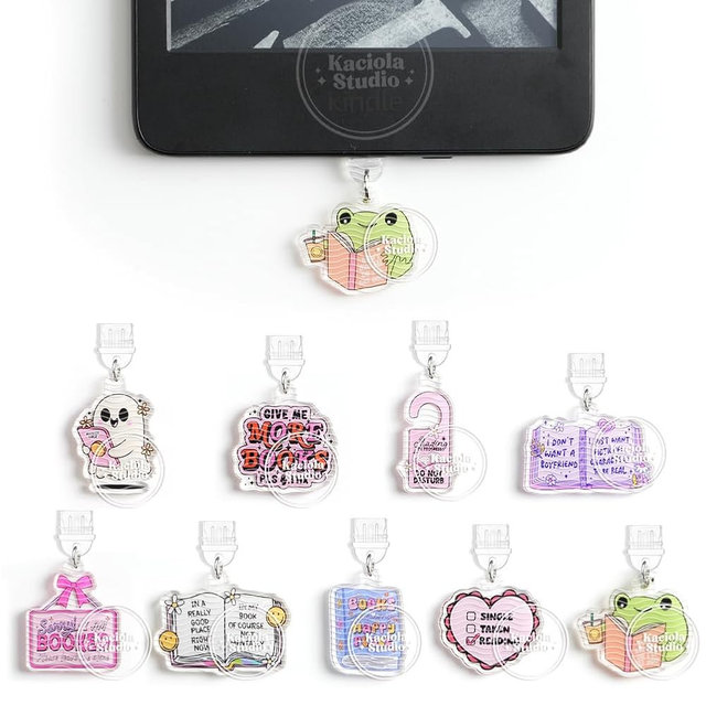Kaciola 9PCS Charms for Kindle, Dust Plug Charm Accessories for E-Reader, Type C Charging Port Compatible with Kindle Paperwhite 11th-12th, Gifts for Book Lover Readers