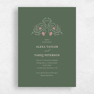 Grayed Hunter, Green Wedding Invitation - Sabriel Classic