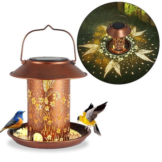 Bird Feeders for Outdoors Hummingbird Solar Lanterns Outdoor Waterproof Hanging Garden Decor Gifts for Women Mom Grandma Metal Solar Decoration Outside for Yard, Patio, Lawn, Pathway, Landscape