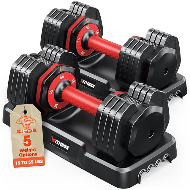 Rendpas Adjustable Dumbbells Set of 2, 1 Hand Adjustable Weights Dumbbells Set, 5 in 1/10 in 1 Free Dumbbell with Anti-Slip Texture Handle, Weight Set For Home Gym Suit both Men and Women
