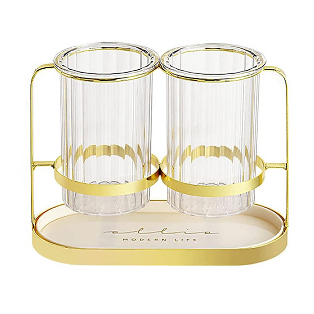 Kitchen Utensil Caddy, Plastic Draining Chopstick Cage Silverware Caddy for Party, Utensil Holder Flatware Caddy Cutlery Storage Organizer for Kitchen Decor and Countertop, Gold & White