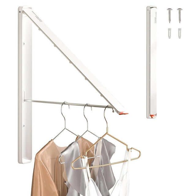Dr.DJ Clothes Drying Rack, Wall-Mounted Retractable & Foldable Clothes Hanger for Laundry Room Organization and Storage, Clothes Hanger Rack for Dorm, Closet, Balcony(1 Pack, White)