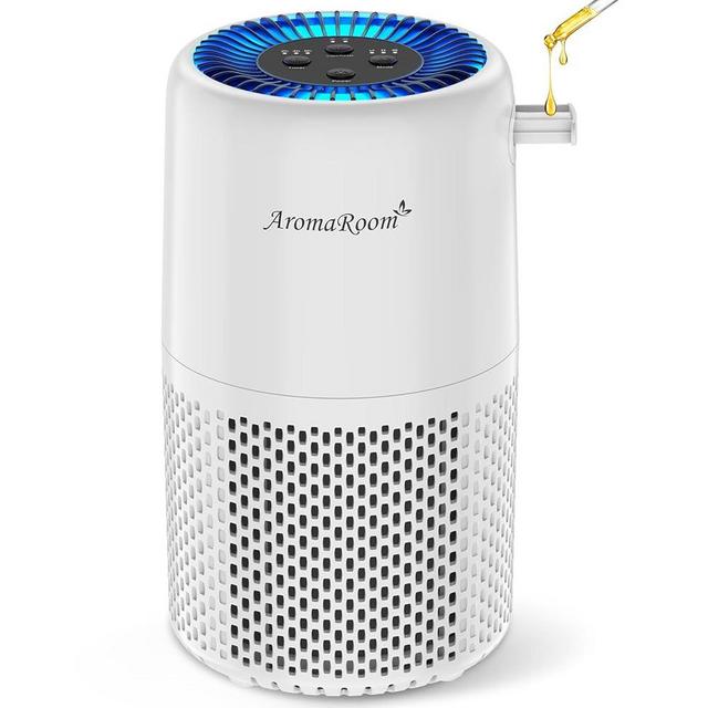 Air Purifier for Home Bedroom, AromaRoom H13 HEPA Air Filter For Smoke Pollen Dander Hair Smell Air Cleaner, 3-in-1 Filter with Sleep Mode, Quiet Air Cleaner For Pets, Home, Baby Room (White, AP103)