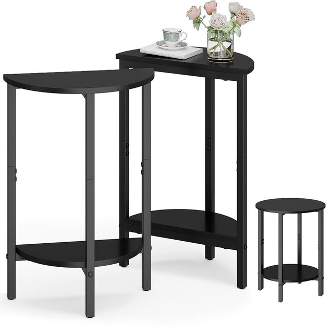 Vagusicc Side Table, Small End Table, Set of 2 Half Round Side Table for Living Room, 2 Tier Couch Side Tables, Small Round Coffee Table, Thin Accent Sofa Table Narrow Entryway Table, Black