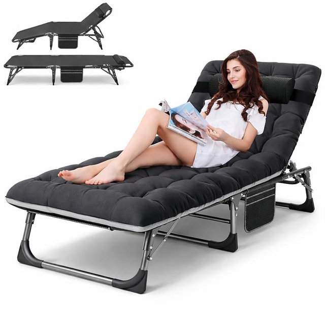 ABORON Heavy Duty Tanning Chair,Outdoor 5-Position Folding Chaise Lounge Chair with Pad,Portable Beach Lounge Chair for Outdoor Sunbathing Patio Pool Lawn Deck Poolside