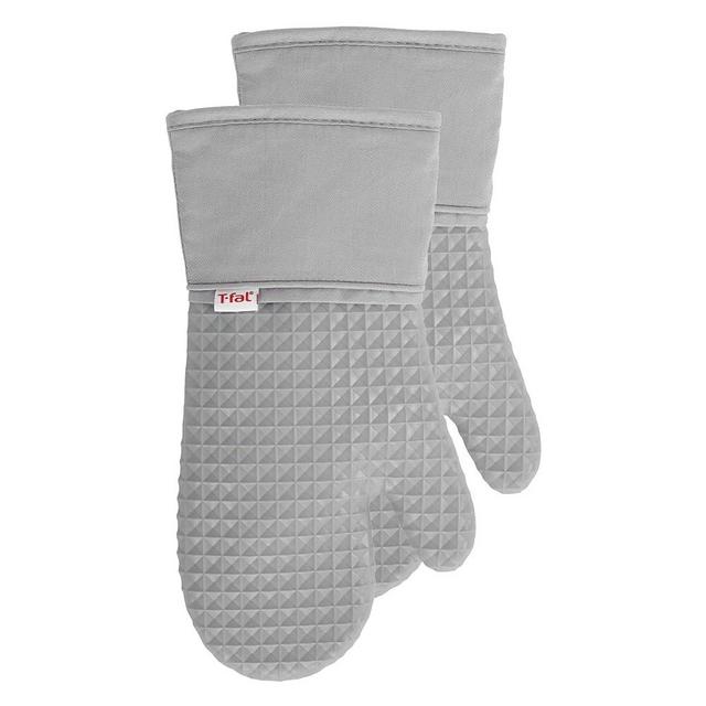 T-FAL Waffle Silicone Oven Mitt Set, Softflex, Non-Slip Grip, Heat Resistant, 13 x 7-inches, 2 Pack, Gray