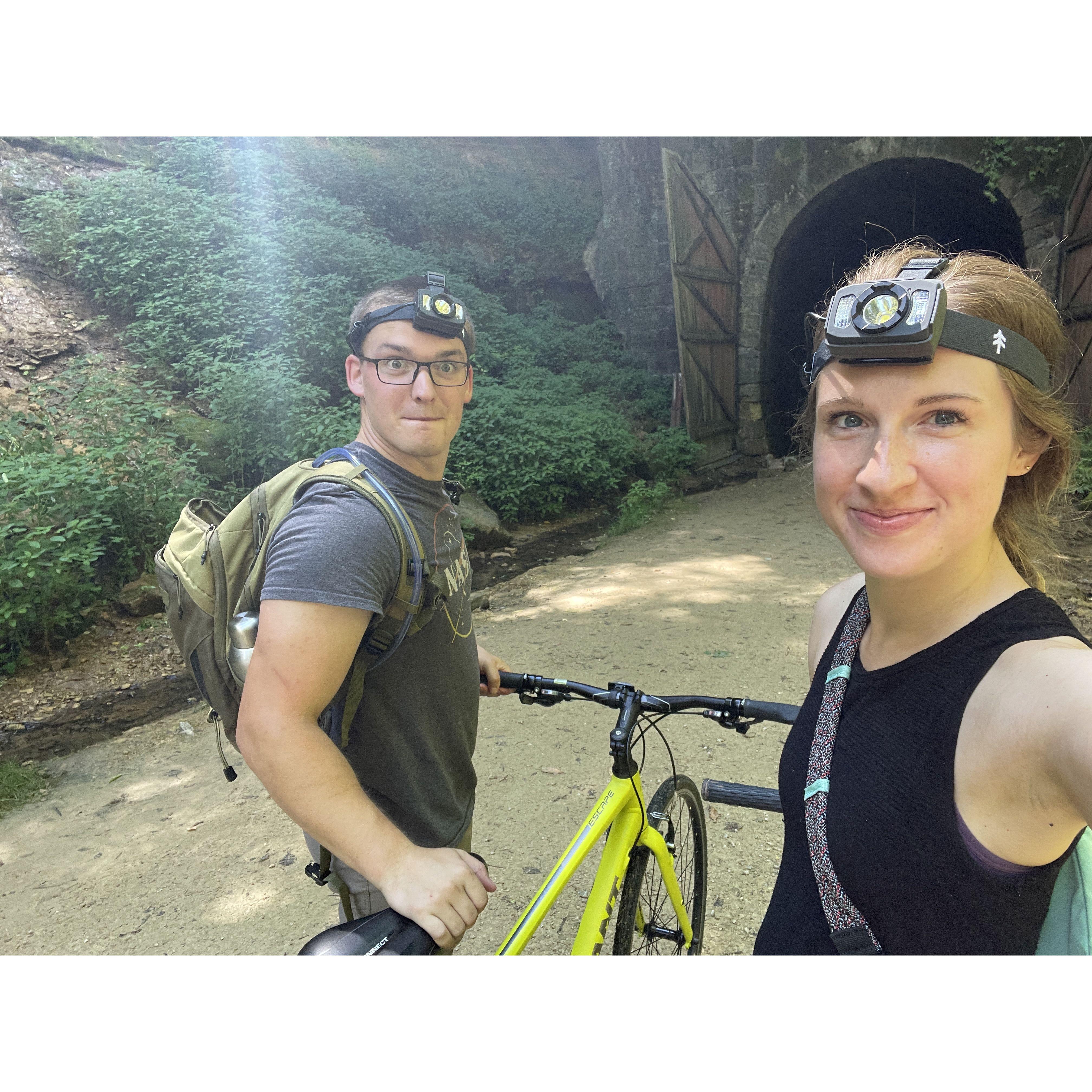 Biking through the tunnels at Elroy-Sparta state trail... something we had been wanting to do together for a while!