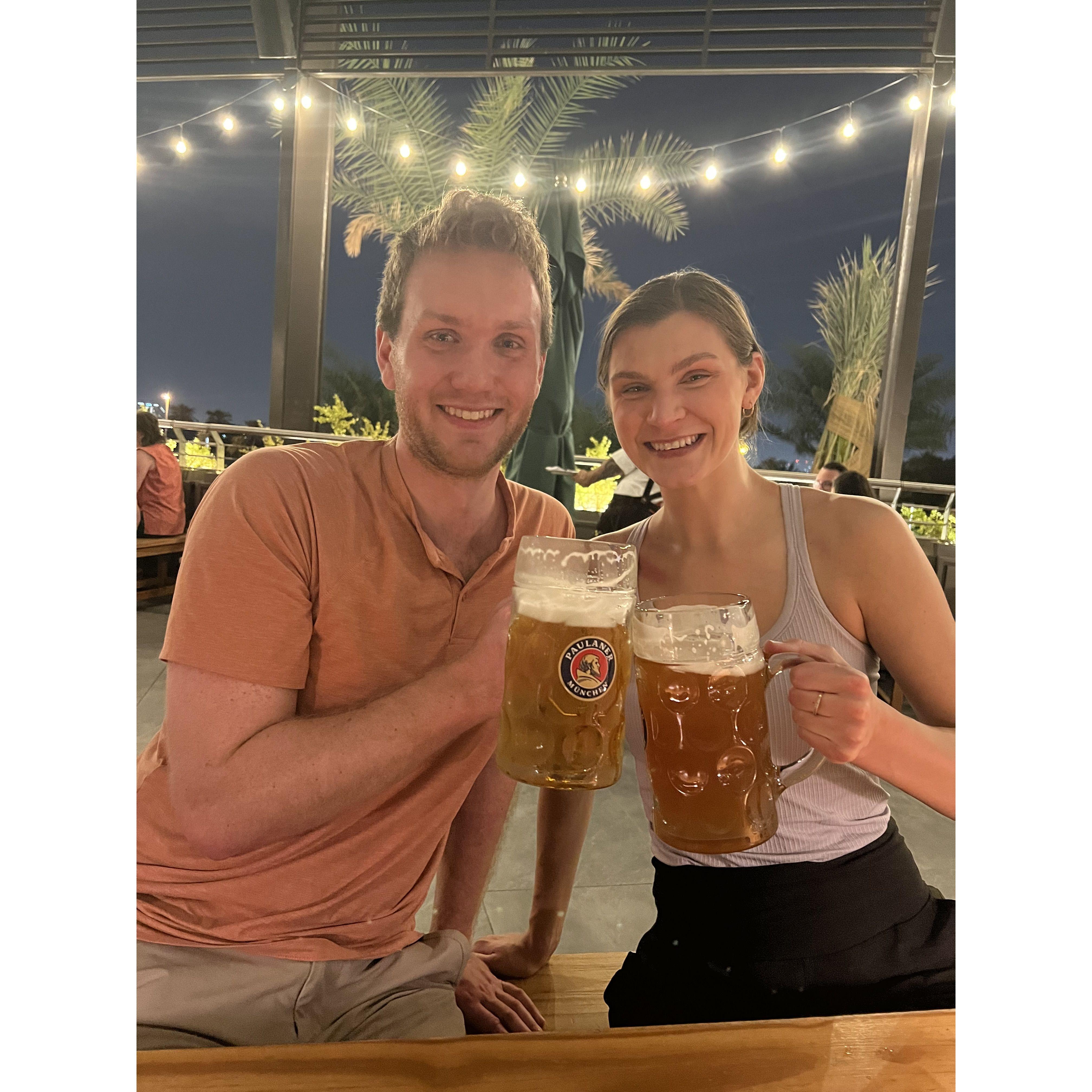 Celebrating reuniting in Abu Dhabi after weeks of being apart