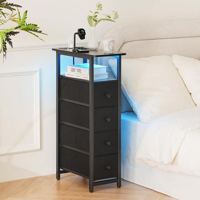Yoobure Narrow Dresser for Bedroom, LED Slim Dresser with Charging Station, Small Dressers Chest of Drawers, Fabric Tall Dressers Skinny Cabinet Nightstand for Dorm, Small Spaces, Closet, Bathroom