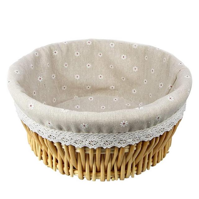 Bread Serving Basket with Removable Liner Wicker Bowls Woven Fruit Basket Made of Natural Willow, Round Wicker Baskets Serving Baskets for Table