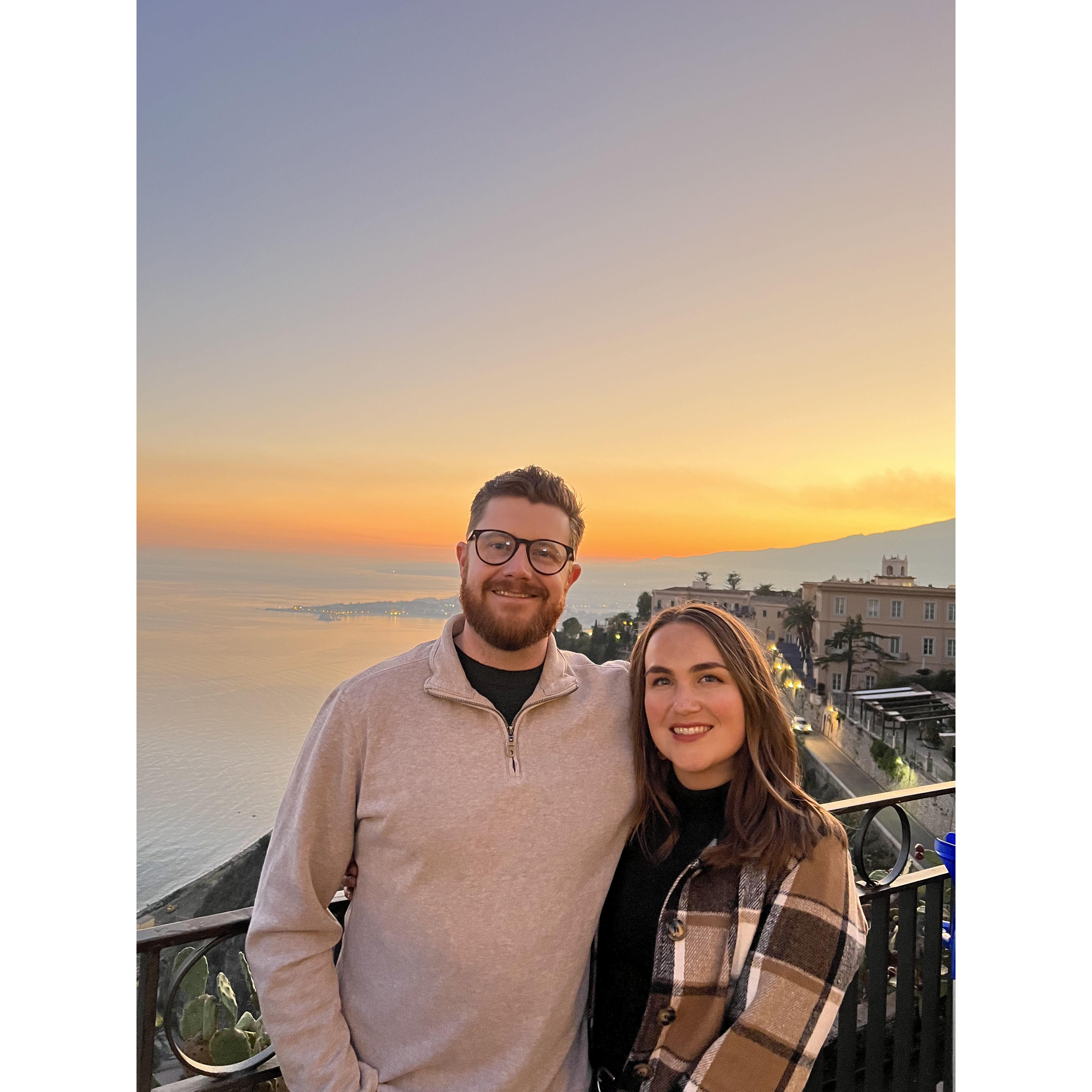 Alex's first time visiting the family in Sicily. This was taken in one of our favorite Sicilian cities, Taormina!