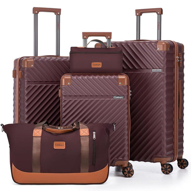 Cosbarn Luggage Sets 5 Piece with TSA Lock Spinner Wheels, Unisex Hard Case ABS Suitcase Set, Hardshell Lightweight Waterproof Travel Suitcases for Women Men, Burgundy
