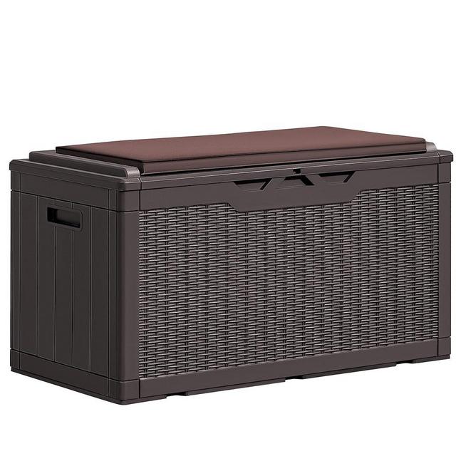 Greesum 100 Gallon Resin Deck Box Large Outdoor Storage Boxes with Cushions for Garden Tools, Patio Furniture Pillows, Pool Supplies, Dark Brown