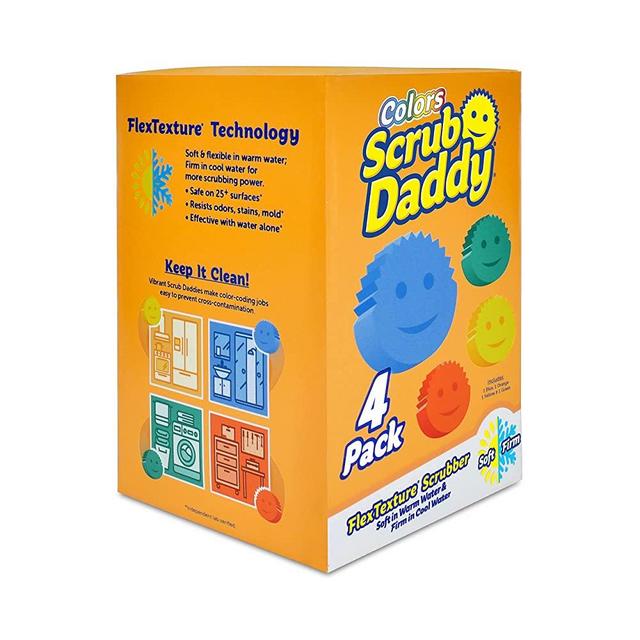 Scrub Daddy Sponge Set - Colors - Scratch-Free Scrubbers for Dishes and Home, Odor Resistant, Soft in Warm Water, Firm in Cold, Deep Cleaning, Dishwasher Safe, Multi-use, Functional, 4ct