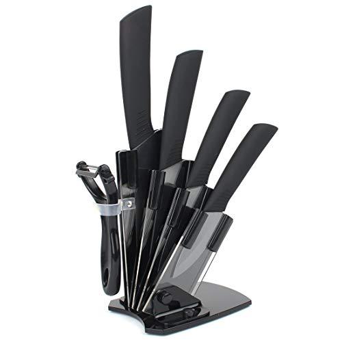 5 PCS Ceramic Knife Set Kitchen Knife Cutlery Set with Acrylic Block Chef Knife Slicing Knife Fruit Slicer Fruit Parer Peeler Set