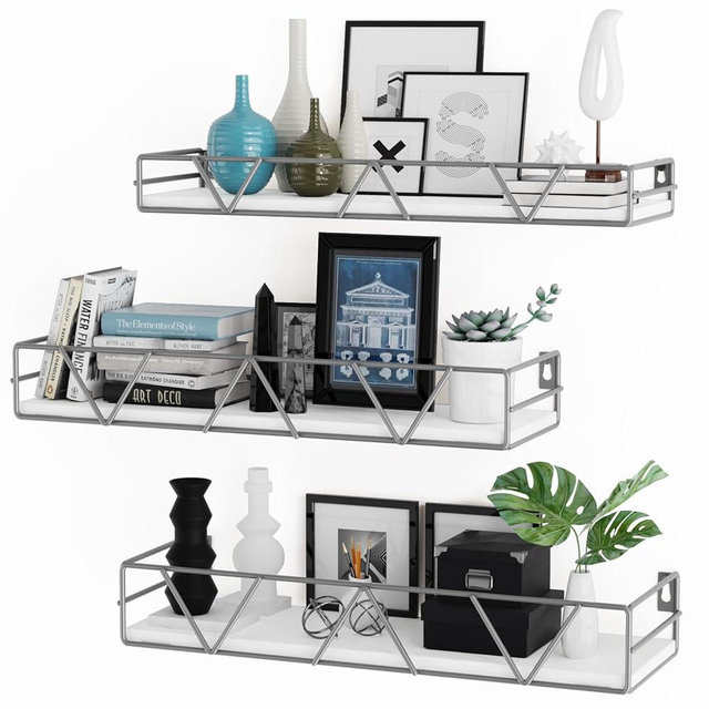 Amaoot Floating Shelves Set of 3, Home Wood Wall Shelf, Farmhouse Shelf for Bedroom, Wall Mounted Floating Shelf for Living Room, Bedroom, Bathroom, Kitchen, Office (Gray)