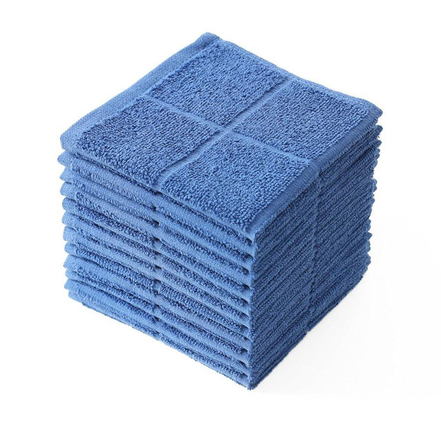 Glynniss Dishcloths Kitchen Highly Absorbent Dish Rags 100% Cotton Dish Cloths for Washing Dishes, Cleaning (Middle Blue, 11x11)