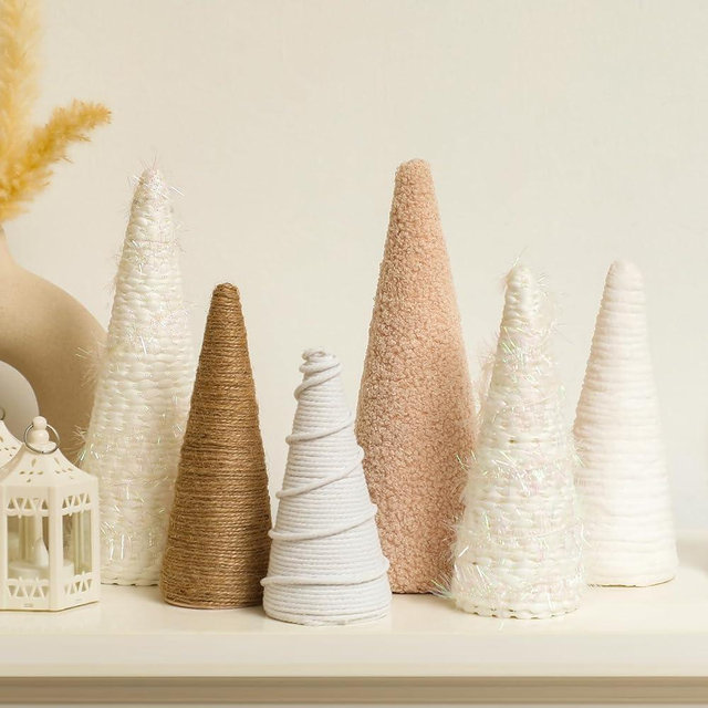 VercanMonth 6 Pcs 8 Inch 7 Inch 5 Inch Christmas Yarn Trees Christmas Table Decor Boho Christmas Decorative Tree for Farmhouse Holiday Table Centerpiece or Mantle Decor