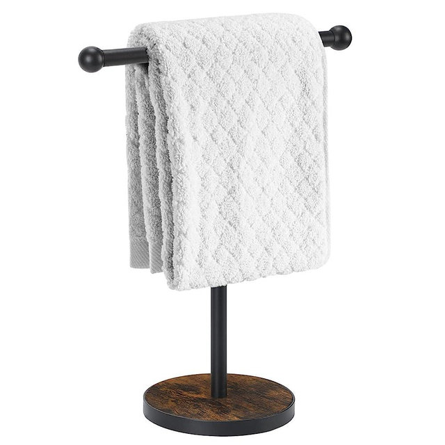 YINMIT Hand Towel Holder Stand, Bathroom Countertop Towel Rack with Wooden Base, Freestanding Kitchen Towel Rack, Heavy Duty T-Shape Face Towel Stand for Bathroom, Kitchen, Vanity (Style B)