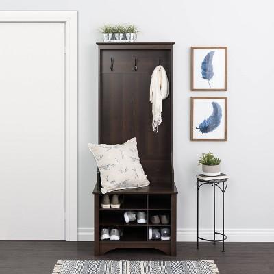 27&#34; Narrow Hall Tree with 9 Shoe Cubbies Espresso - Prepac