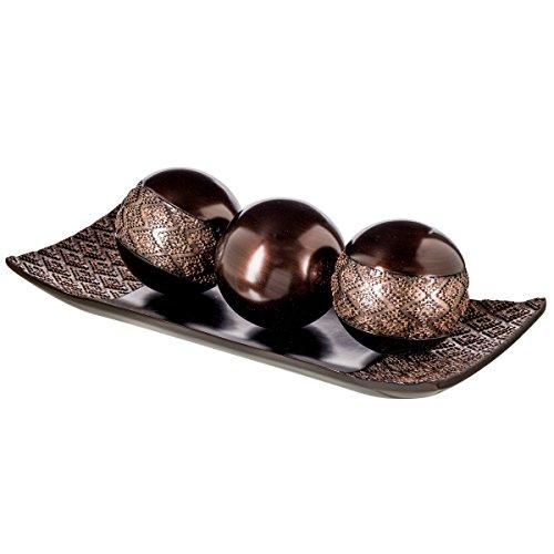 Dublin Home Decor Tray and Orbs Balls Set of 3 - Coffee Table Mantle Decor Centerpiece Bowl with Spheres House Decorations, Decorative Accents for Living Room or Dining Table, Gift Boxed (Brown)