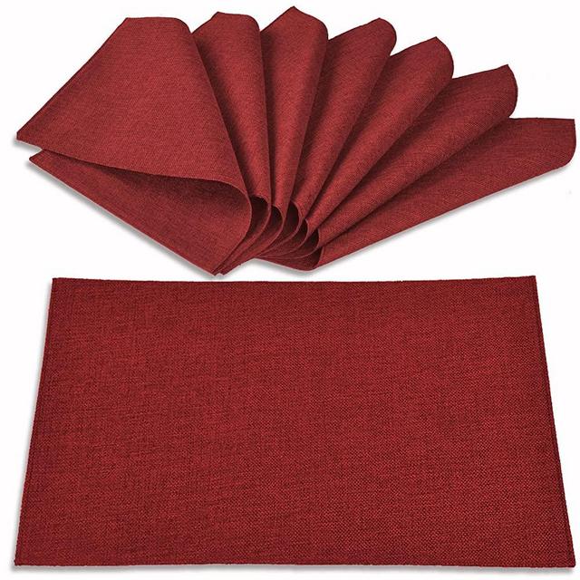 Rinpon Cloth Placemats Set of 8, Linen Type Fabric Placemats Machine Washable Placemats Heat Resistant Placemats Wrinkle Free Thick Polyester Kitchen Place Mats for Dining Table (Burgundy)