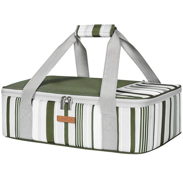 LUNCIA Insulated Casserole Carrier for Hot or Cold Food, Lasagna Lugger Tote for Potluck Parties/Picnic/Cookouts, Fits 9"×13" Baking Dish, Dark Green
